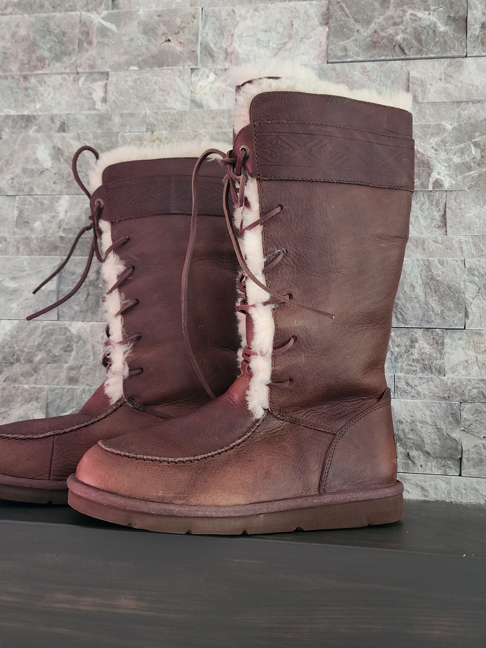UGG Chestnut Brown Shearling-Lined Lace-Up Winter Boots